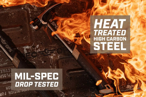 Nailing Hammer With Magnetic Nail Starter And Rip Claw 20 Oz ballistically balanced shown in flames with heat-treated steel label.