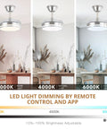 Sleek Retractable Ceiling Fan With Dimmable LED Lights And Remote demonstrating light dimming options in a stylish setting.