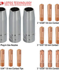 Heavy Duty Lotos Mls15 Mig Consumables Set For Mig225 And Mig225sp Welders with gas nozzles and contact tips.