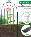 18 Pack Decorative Garden Fence Animal Barrier 17 Inch High 18 Foot Long Border For Flowers And Rabbits, arched design, rustproof metal
