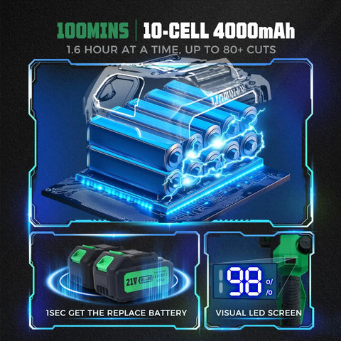 10-cell 4000mAh battery for 2 In 1 Electric Pole Saw For Tree Trimming Cordless Polesaw And 8 Inch Mini Chainsaw With Extension Pole