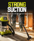 Cordless No Cord Hassle Wet And Dry Vacuum Cleaner with 24V battery, stainless steel 5.3 gallon tank, used in workshop