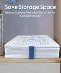 20 Pack Tshirt Organizer Stackable Closet Shelf Storage For Folded Clothes, stacked trays with blue handle for compact storage.