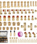 Front view of brass DOT air brake fittings kit with case; includes 1/4–5/8 in compression adapters and fittings.