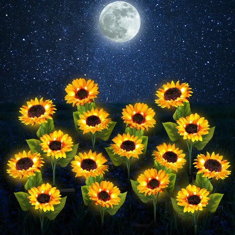 8 Pcs Solar Sunflower Lights With 16 LED Sunflower Solar Flowers Outdoor Garden Decor LED Stake Lights Waterproof glowing at night