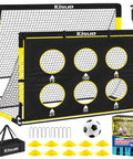 Two 6x4 Ft Portable Soccer Goals For Backyard Play With Detachable Scoring Target, Ball And Pump Included, goal set shown