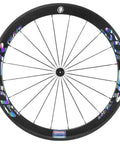 Front view of 50mm Carbon Clincher Wheelset for 700c road bikes with silver decal, showcasing aero performance