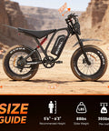 Rugged 3000W Peak Electric Dirt Bike For Adults And Teens Up To 35 MPH in desert showing dimensions, black frame with fat tires