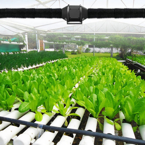 Flexible 4 Inch Air Ducting Hose For HVAC Ventilation, 5 Feet Long Aluminum Dryer Vent in a greenhouse setting