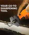 Electric Chainsaw Sharpener Kit With Angle Guide And 4 File Size Wheel Bits For Fast Easy No Sweat Chain Maintenance in use