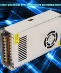 Durable 12V 30A LED Switching Power Supply Adapter With Aluminum Alloy Case Heavy Duty Power Driver For Industrial Equipment Home Appliances And Mechanical Instruments Efficient Dual Cooling, silver housing with fan
