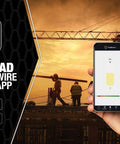 Hand holding smartphone with app for 2000 Lumen LED Rechargeable Work Light With USB Power Outlet at construction site.