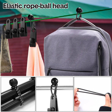 All In One Tarp Clip Set Built Tough With Heavy Duty Clips And Ball Bungee Cords 72 Piece Pack holding various items securely