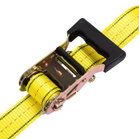 Heavy Duty Ratchet Cargo Tie Down Straps One And A Half Inch By Fifteen Feet 3000 Lbs Break Strength Four Pack with black handle