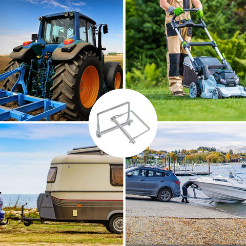 Ten Pack 2.75 Inch By 0.25 Inch Trailer Pins For Hitch, Shaft Locking, Coupler, PTO And Lock Pins shown with farm and towing equipment.