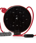 Back view of 30 Foot Retractable Extension Cord Reel With Breaker Switch And Three Outlets 16 3 SJTW Yellow Cable