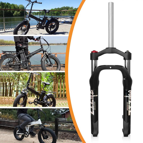 Beefy Fat Tire Front Fork With 100mm Travel, 135mm Hub Spacing, 9mm QR, Crown Lockout, for 20 inch bikes on varied terrains