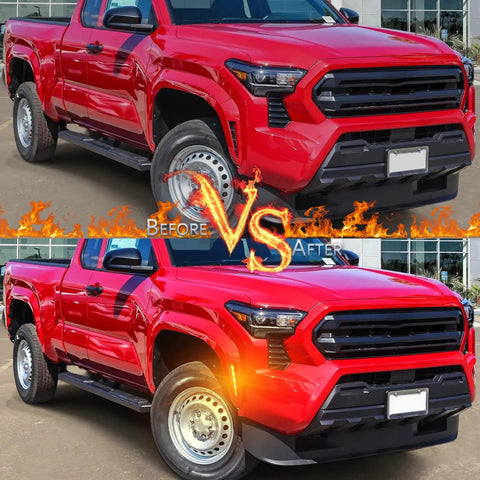 Toyota Tacoma 2024 2025 2026 LED Front Wheel Arches Side Marker Lights With Sequential Turn Signals Upgraded Front Fender Flares OEM Trim DRL Kit Must Have Only Fits SR And SR5 Trims before and after installation