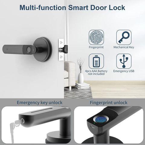 Fingerprint Door Lock No Key Needed With 0.2 Second Auto Unlock, 100 Biometric Profiles, left or right adjustable handle
