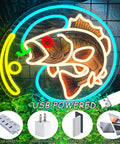 Dimmable Fishing Neon Sign LED Hook Lights For Wall Decor And Man Cave Vibe Fishing Themed Neon Light For Fishing Lovers Gear Store Coastal Kitchen Bedroom Yacht Party Decor with USB power options