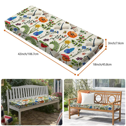 Outdoor Bench Cushion With Ties 42 Inch By 18 Inch Waterproof Polyester Cover for patio loveseat chair, floral pattern