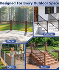Top Shelf Aluminum Stair Railing Kit For Outdoor Decks And Porches. Modular handrail with black and wood design for patios and stairs.