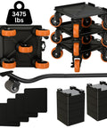 Heavy Duty Furniture And Appliance Lifter Jack With Rolling Wheels And Sliders, 3475 Lb Capacity, Movers Dolly Coaster Kit