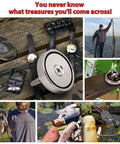 1000 Lb Pulling Force Magnet Fishing Kit with Rope for River Treasure Hunting showcases retrieved metal items and 3.54 inch magnet.