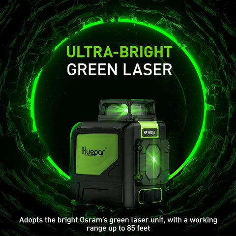 Self Leveling Laser Level With 360 Green Beam Cross Line, 360 Degree Horizontal Line And 130 Degree Vertical Coverage