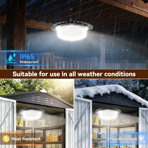 Backyard Ready Outdoor Solar Shed Lights 396 LED Waterproof With Remote, Timer And 5 Modes, 16 Ft Extension Cable in use
