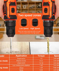 Two 12V Cordless Drill Driver Kits With Three Eighths Inch Keyless Chuck, shown in two speed zones, over a wooden surface