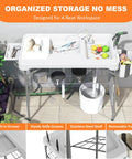 Beefy All Weather Folding Fish Cleaning Table With Dual Sinks, Portable Camping Sink Station with accessories and drawer