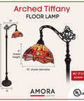 Arched Tiffany Style Floor Lamp With Stained Glass Dragonfly Shade 62 Inch Tall Adjustable Arch Vintage Vibes Red Yellow Green