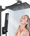 Beast Mode 12 Inch High Pressure Rain Shower Head With 13 Inch Adjustable Extension Arm And 2 In 1 Handheld Setting in use