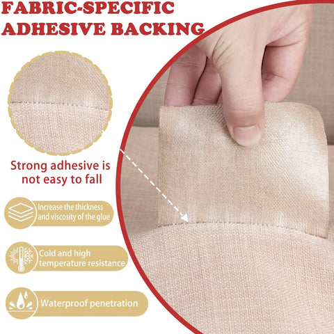 Dark Gray Self Adhesive Linen Repair Tape For Couch Sofa Patch No Sweat Diy Fix Flexible Cut Furniture Cover Strip For Chairs Cushions Bags 4 By 70 Inches with fabric-specific adhesive backing demonstration.