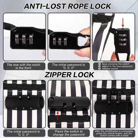 Anti-lost rope lock and zipper lock system images for Keep Your Stash Locked Down With 2 Pack Durable Waterproof Beach Safe Bags Custom Combination Lock Zips Securely Protects Wallet And Smartphones At Poolside.