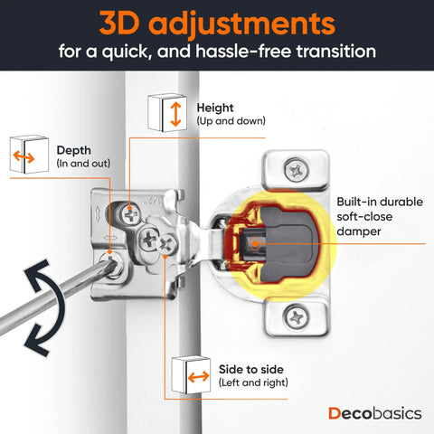 Soft Close Cabinet Hinges 6 Pack For One-Half Inch Overlay Face Frame Cabinets Stainless Steel Self-Closing