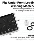 Low Profile Washing Machine Drain Pan With PVC Fitting For Front Loaders, 29 Inch By 33 Inch ID And 30.5 Inch By 34.5 Inch OD, Graphite