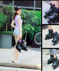Unisex Inline Skates For Girls And Boys, Adjustable Roller Blades For Women And Men, Beginner Friendly White Size 6 displayed outdoors
