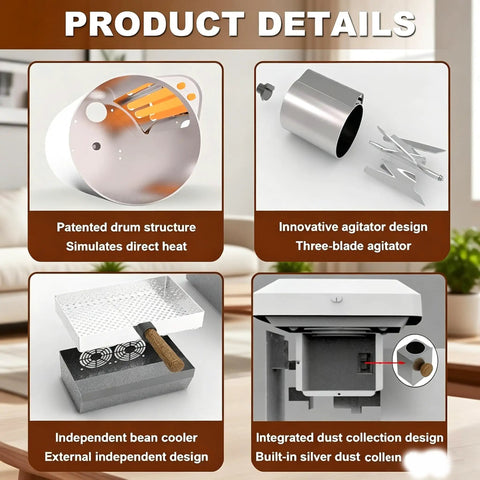 Product details of Top Shelf Smokeless Electric Coffee Bean Roaster With Auto Manual And Semi Auto Settings.