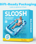 Inflatable Tanning Pool Lounger Float 70 Inch By 46 Inch With Pillow Perfect For Adults in packaging.