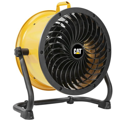 Industrial Grade 14 Inch High Velocity Drum Fan With Four Speed Settings, yellow metal housing, dual ball bearing motor