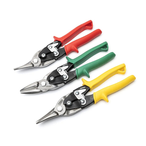 Three Piece MetalMaster Aviation Snips Set With Compound Action Blades M1R M2R M3R For Smooth Cuts Heavy Duty Metalworking Snips That Grip Minimize Burrs And Extend Tool Life