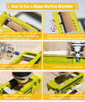 2 In 1 Door Hinge And Lock Installation Kit With Adjustable Hinge Jig showing step-by-step usage instructions and tools