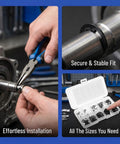 External Retaining Rings Kit 120pc Assortment M1.5 To 10 Black E Clips With Open Design For Shaft Grooves Corrosion Protection And Easy Installation For Pro Shops And Workshops Storage Box, clip installed on shaft