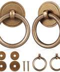 Solid Brass Ring Drawer Pulls 4 Pieces Vintage Antique Cabinet Handles With Screws 4cm Bronze Finish Hardware