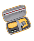 RLSOCO hard case open with yellow infrared thermometer inside foam insert, gray interior and red zipper