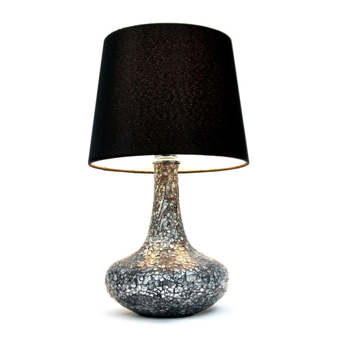 Purple Mosaic Glass Table Lamp With Matching Fabric Shade Genie Style Contemporary Accent Light For Living Room Or Bedroom Foyer Or Office 14.17 Inch Tall E12 Candelabra Base 40W Equivalent Bulb Not Included featuring a detailed mosaic base and dark shade.