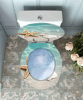 Round Resin Toilet Seat for Bathroom with ocean-themed design, featuring starfish and seashells, top view.