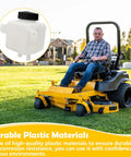 Heavy-Duty 700ML Hydraulic Oil Tank Kit For Lawn Mowers Replacement with rider on yellow mower showcasing tank detail